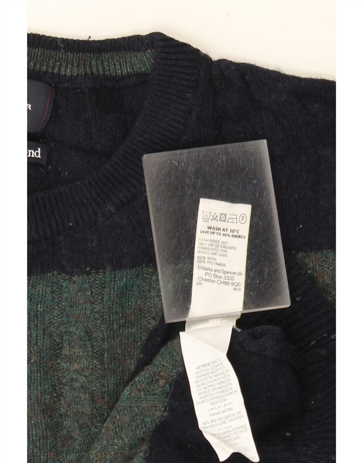 Marks & Spencer Ανδρικό πουλόβερ με λαιμόκοψη XL πράσινο ριγέ μαλλί