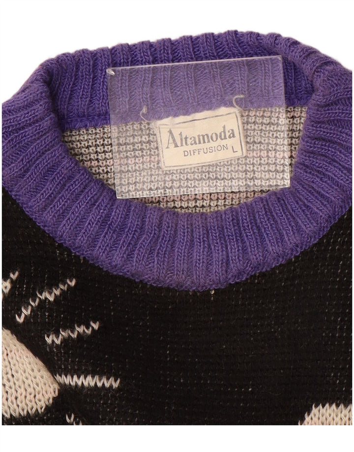 ALTA MODA Γυναικείο πουλόβερ με λαιμόκοψη UK 16 Large Purple Colourblock