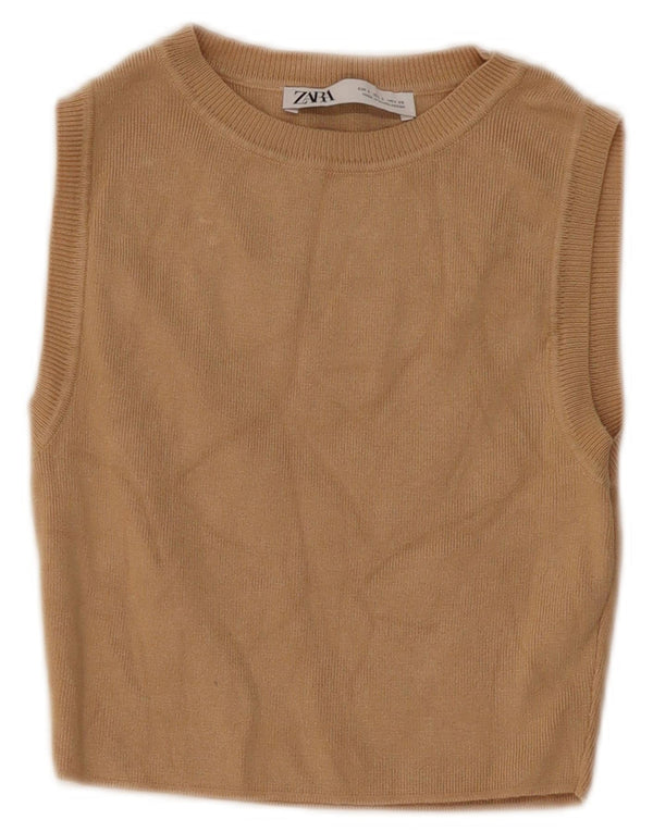 Zara Γυναικείο γιλέκο Crop Tank Top UK 8 Small Beige Viscose