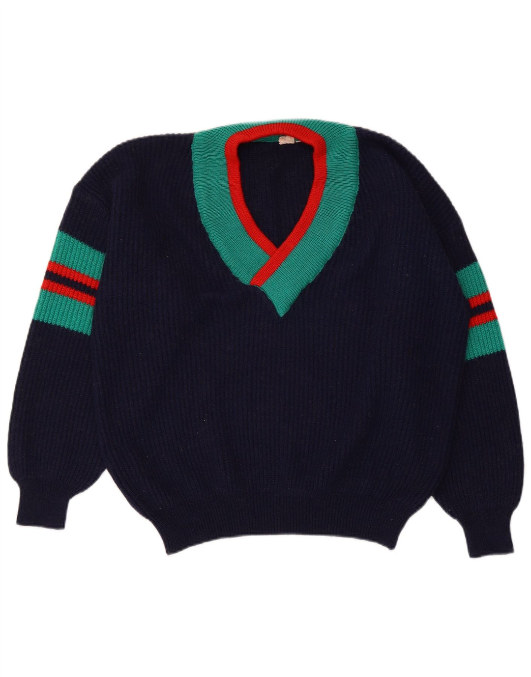 Γυναικείο πουλόβερ με λαιμόκοψη VINTAGE IT 48/50 XL Navy Blue ριγέ