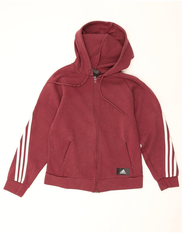 Adidas γυναικείο πουλόβερ με κουκούλα με φερμουάρ UK 4/6 XS βαμβακερό μπορντό
