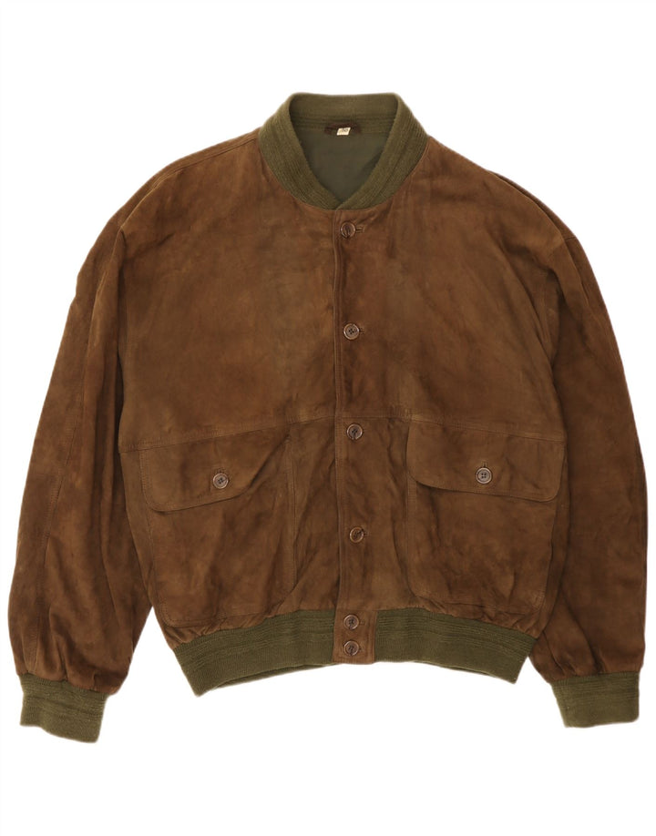 Vintage Ανδρικό Suede Bomber Jacket IT 50 Large Brown Δερμάτινο