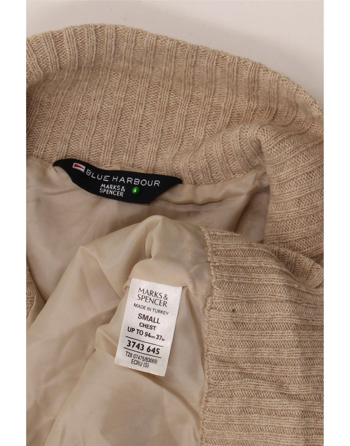 Marks & Spencer Ανδρικό πουλόβερ με φερμουάρ Μπλε Harbor Μαλλί μπεζ