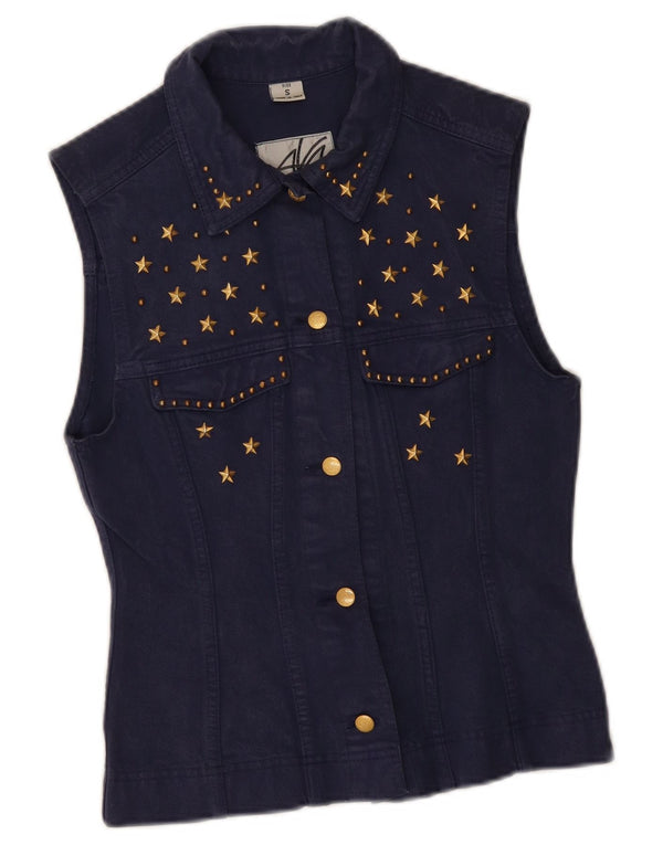 Avant Garde Γυναικείο Τζιν Gilet UK 10 Small Navy Blue Cotton