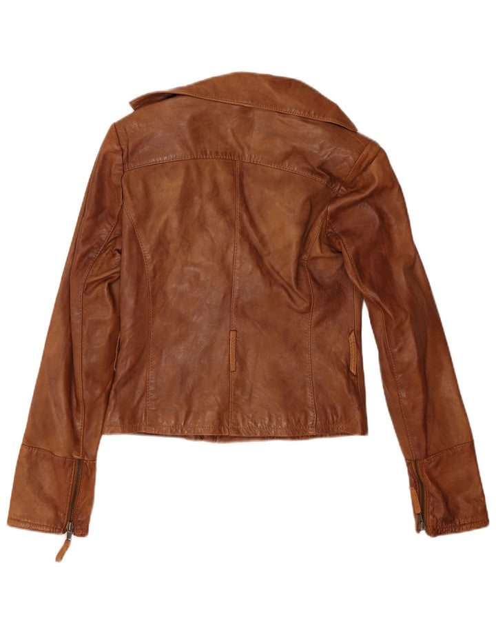 Stradivarius Γυναικείο Crop Biker Jacket UK 10 Small Brown Δερμάτινο