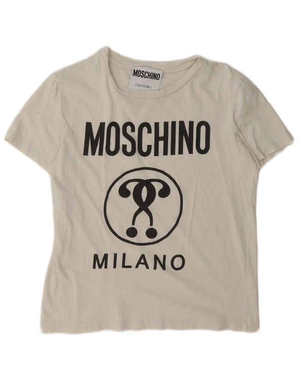 Moschino Γυναικείο T-Shirt Milano γραφικό Top UK 14 Μεσαίο λευκό βαμβακερό