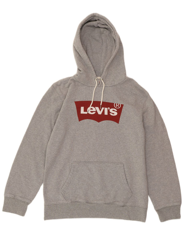 LEVI'S Γυναικείο Γραφικό Hoodie Jumper UK 14 Medium Grey Cotton