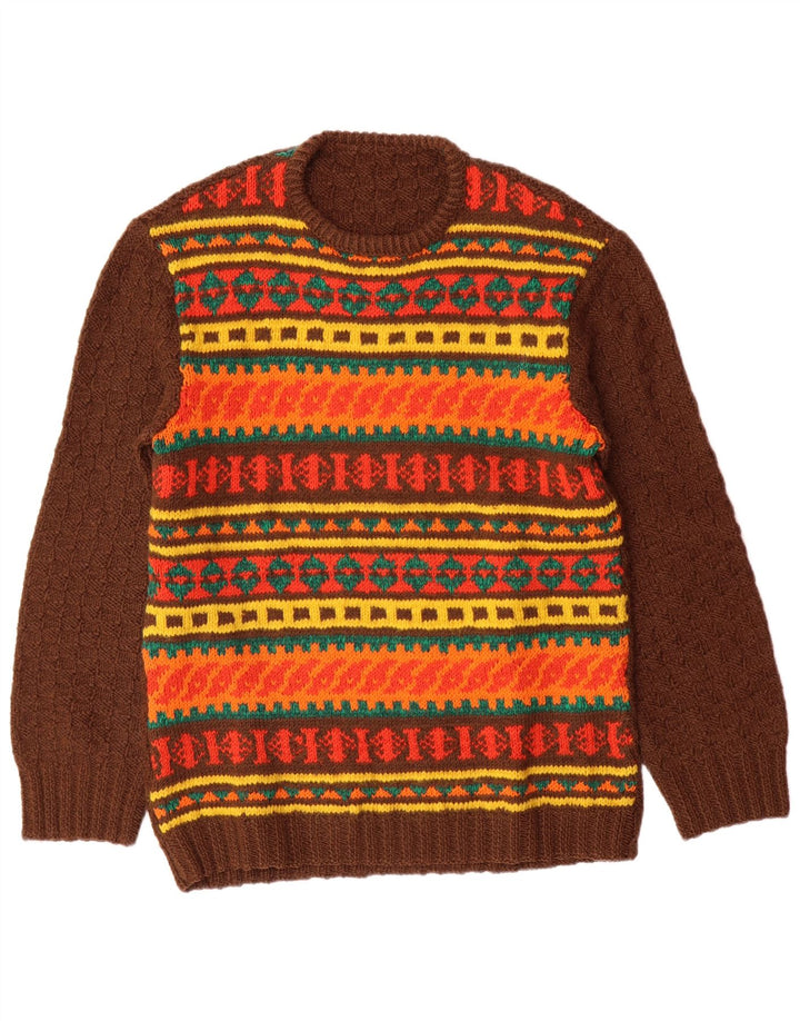 Ανδρικό πουλόβερ με λαιμόκοψη VINTAGE Medium Brown Fair Isle