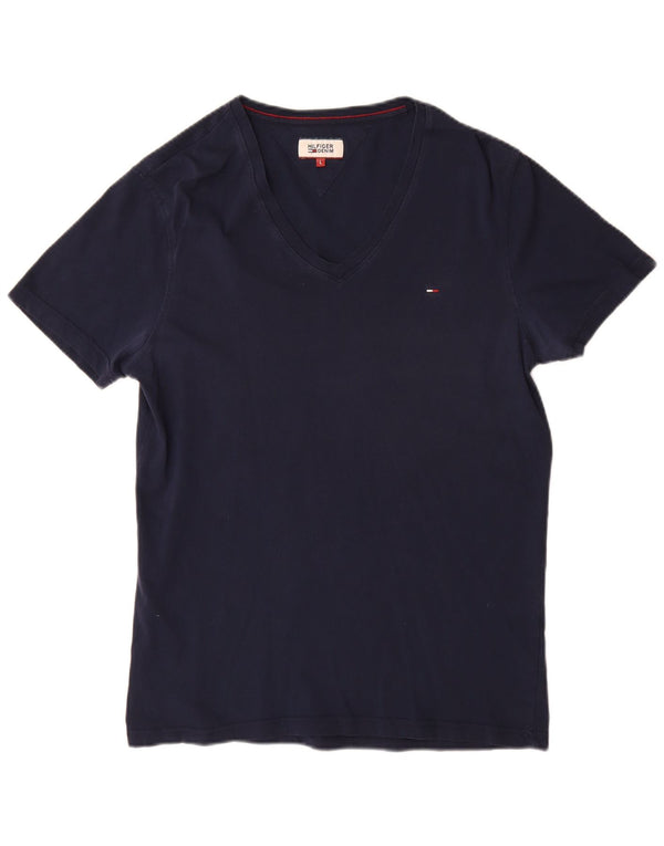 Tommy Hilfiger Γυναικείο T-Shirt Top UK 16 Large Navy Blue Cotton