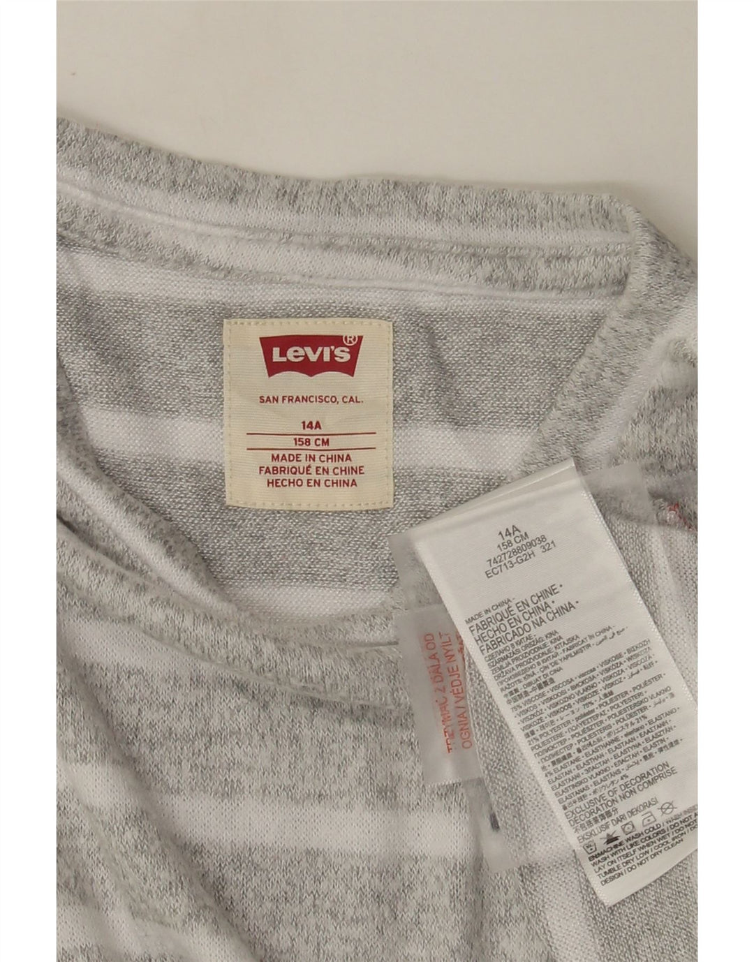 Levi's Girls Φούτερ Jumper 13-14 ετών Γκρι ριγέ βισκόζη