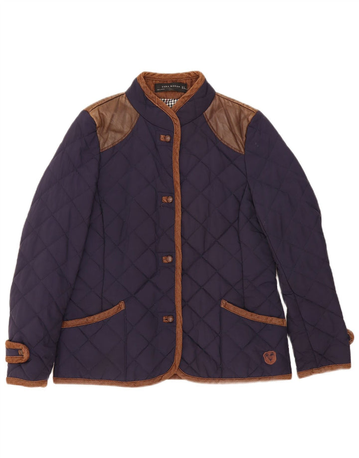 Zara Γυναικείο καπιτονέ μπουφάν UK 14 Medium Navy Blue Colourblock Βαμβακερό
