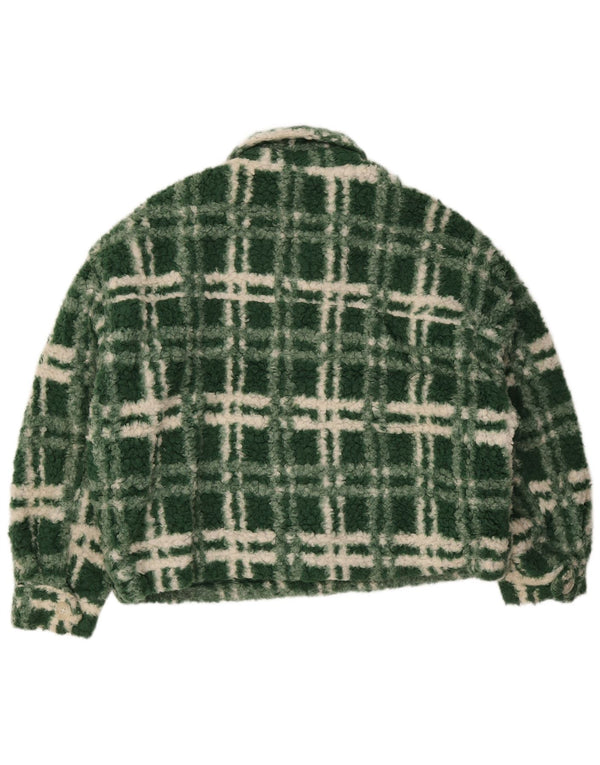 Zara Womens Oversized Fleece Jacket UK 14 Large Green Check Polyester