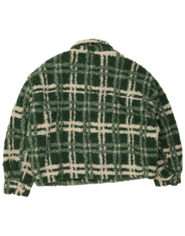Zara Γυναικείο φλις μπουφάν UK 14 Large Green Check Polyester