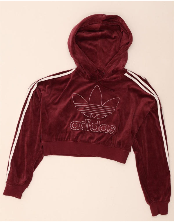 Γυναικεία Adidas Oversized Crop Velor Hoodie Jumper UK 8 Small Burgundy