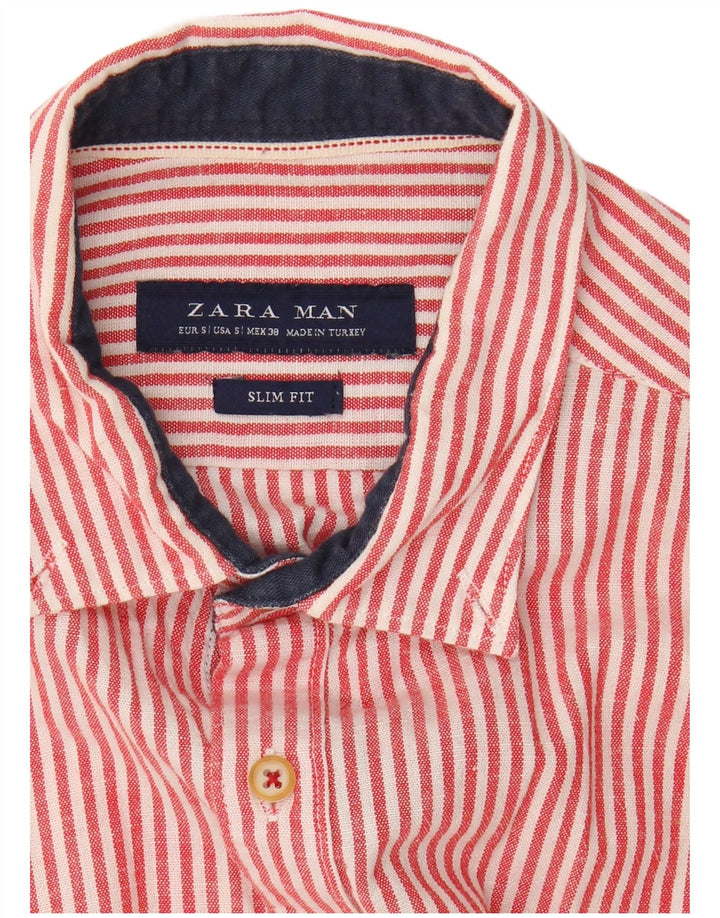 ZARA Mens Slim Fit Shirt Small Red Pinstripe Cotton