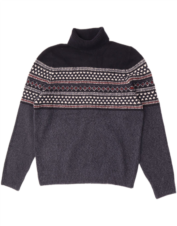Marks & Spencer Ανδρικό πουλόβερ με ρολό λαιμόκοψη XL Navy Blue Geometric