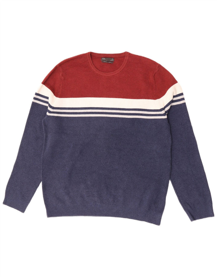 Marks & Spencer Ανδρικό πουλόβερ με λαιμόκοψη XL Navy Blue Colourblock
