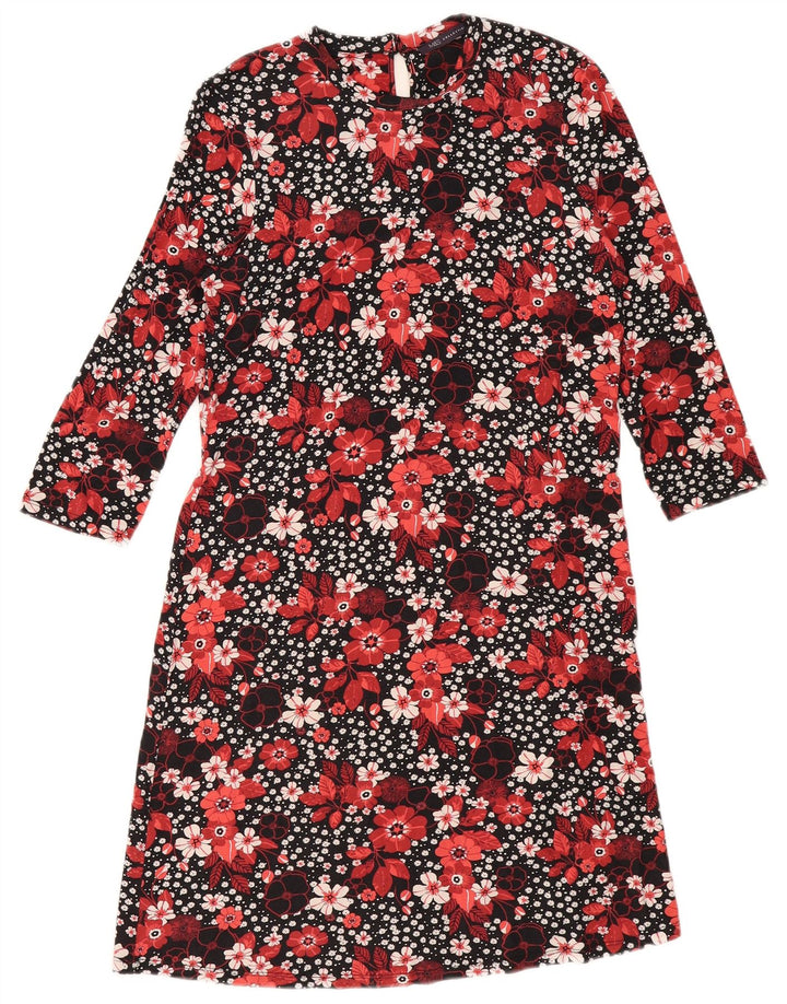 Marks & Spencer Γυναικείο φόρεμα 3/4 μανίκι Shift UK 12 Medium Black Floral