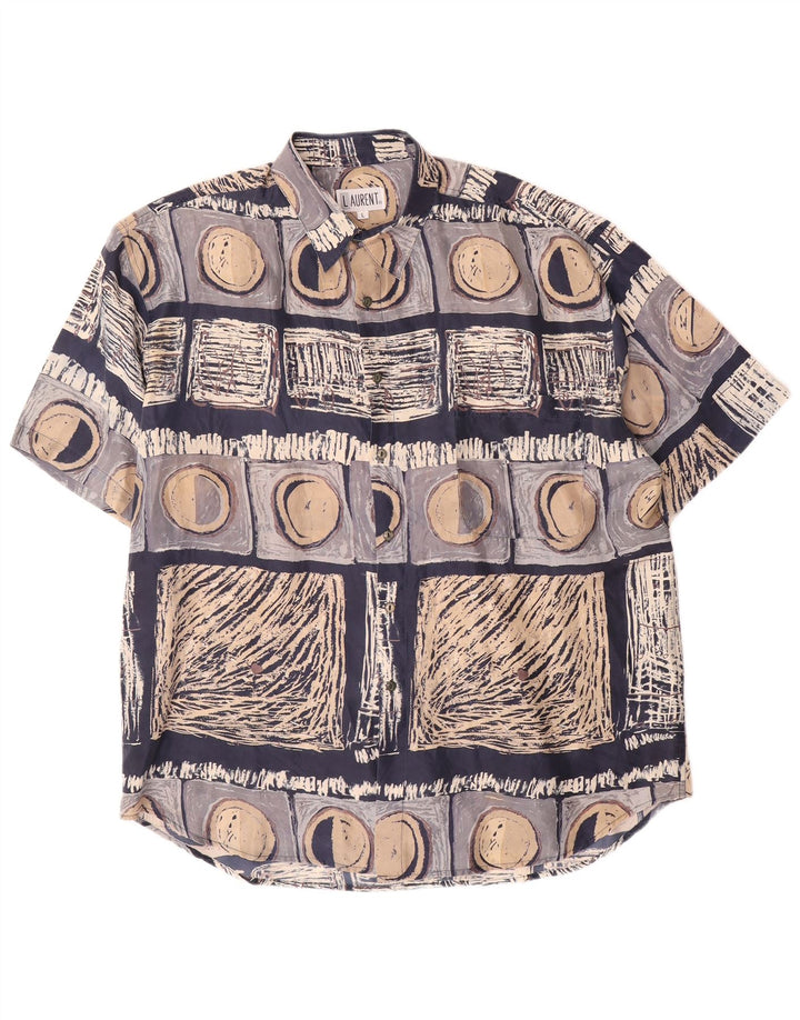 Ανδρικό κοντομάνικο πουκάμισο LAURENT Μεγάλο μπλε ναυτικό γεωμετρικό μετάξι