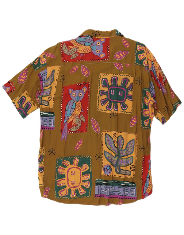 Vintage Ανδρικό Abstract Πουκάμισο με κοντομάνικο μέγεθος 18 2XL Χακί