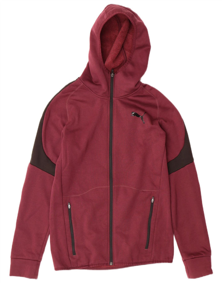 PUMA Mens Zip Hoodie Sweater Small Maroon Colourblock Polyester