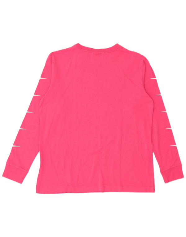 NIKE Womens Graphic Top Long Sleeve UK 14 Medium Pink Cotton
