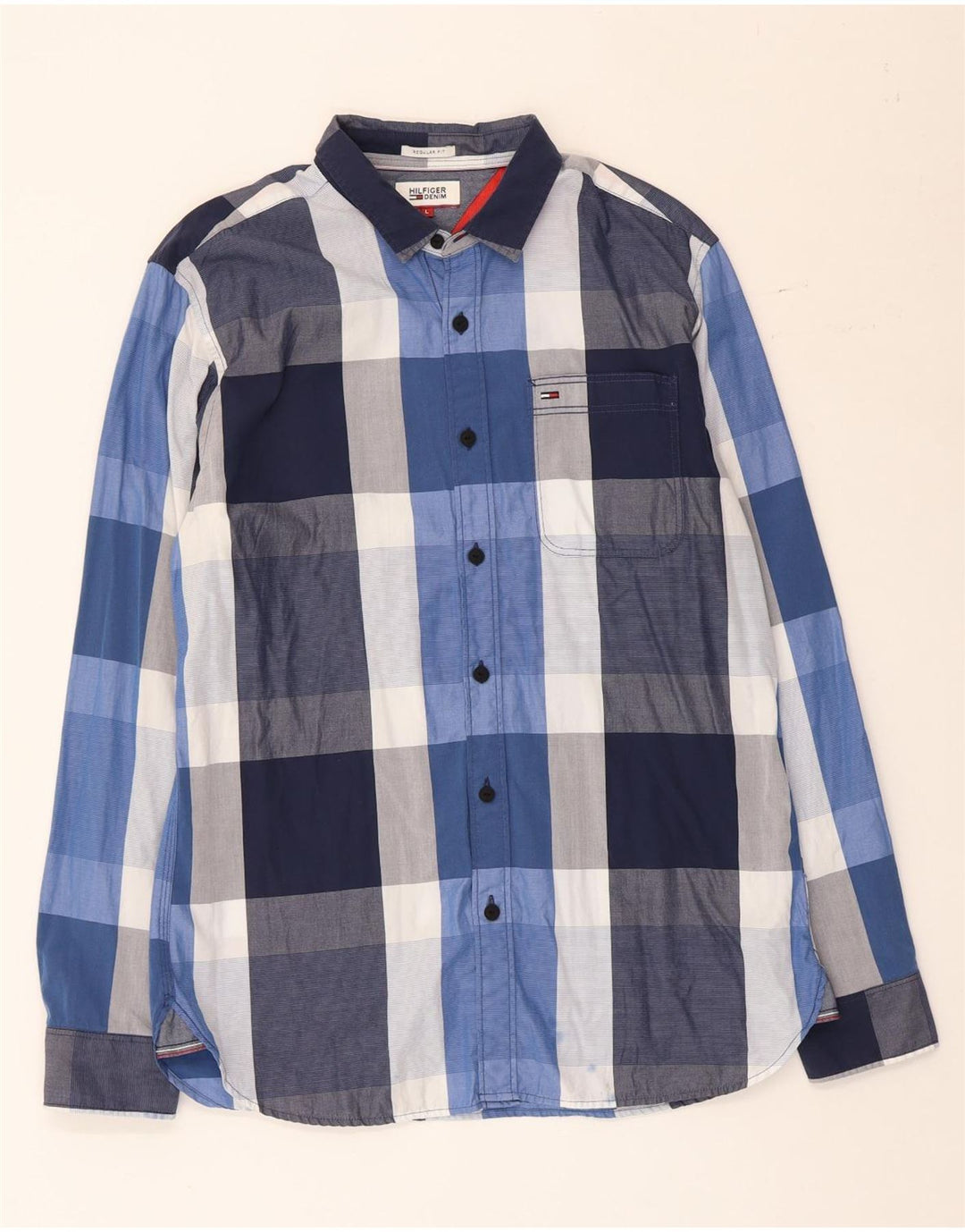 Tommy Hilfiger Ανδρικό πουκάμισο κανονικής εφαρμογής, μεγάλο μπλε καρό βαμβακερό