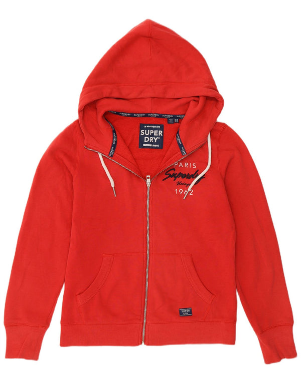 Superdry γυναικείο πουλόβερ με κουκούλα με φερμουάρ UK 14 μεγάλο κόκκινο βαμβακερό