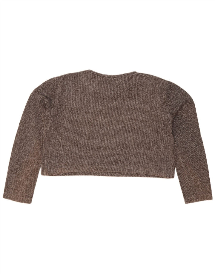 Zara Γυναικείο Crop Top Μακρυμάνικο UK 14 Μεσαίο Γκρι Βαμβακερό