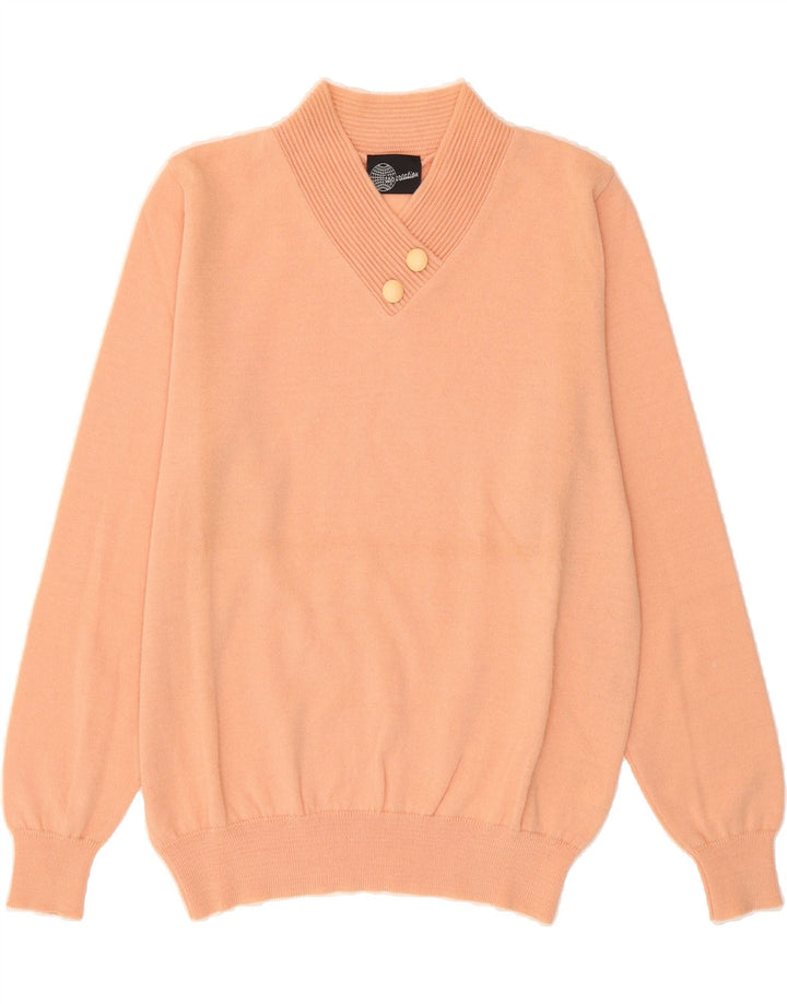 VINTAGE Womens V-Neck Jumper Sweater UK 12 Medium Orange Polyacrylic Vintage Vintage and Second-Hand Vintage from Messina Hembry 