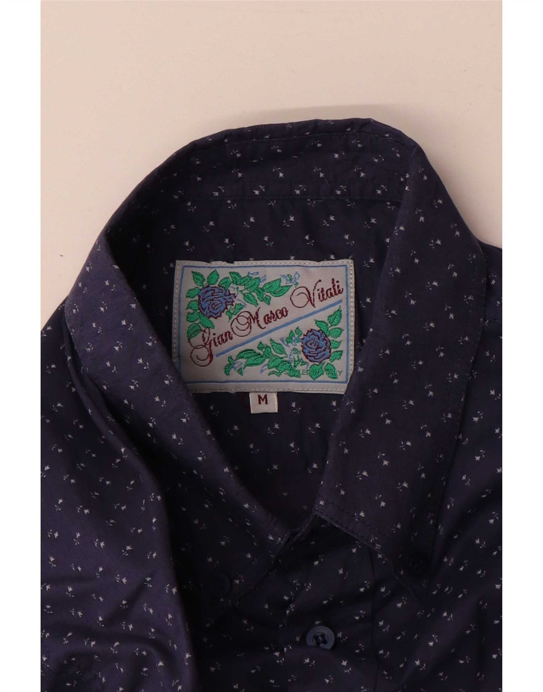 Vintage Ανδρικό Πουκάμισο Μεσαίο Ναυτικό Μπλε Floral Βαμβακερό