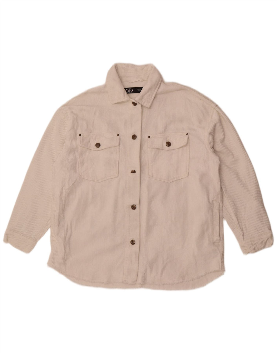 Zara Γυναικείο Κοτλέ Μπουφάν UK 10 Small White Βαμβακερό