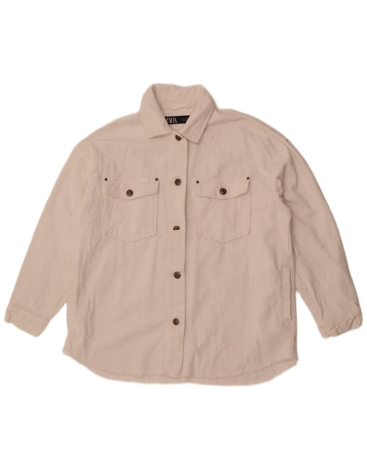 Zara Γυναικείο Κοτλέ Μπουφάν UK 10 Small White Βαμβακερό