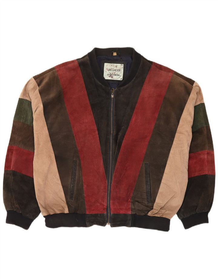Euro Mode Ανδρικό Suede Bomber Jacket IT 52/54 XL Πολύχρωμο Colourblock