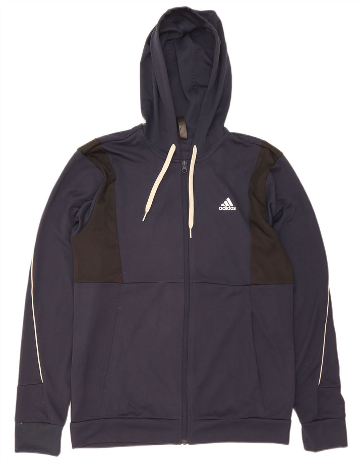 Ανδρικό πουλόβερ ADIDAS Aeroready με φερμουάρ με κουκούλα μεσαίου μπλε πολυεστέρα