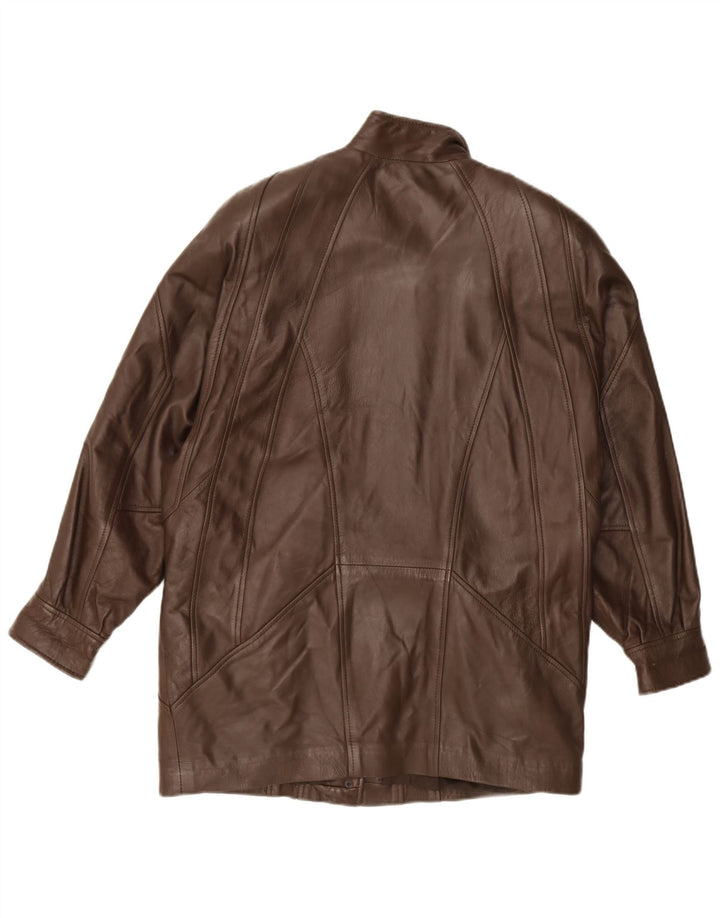 Vintage Γυναικείο Oversized Δερμάτινο Παλτό UK 16 Large Brown Δερμάτινο