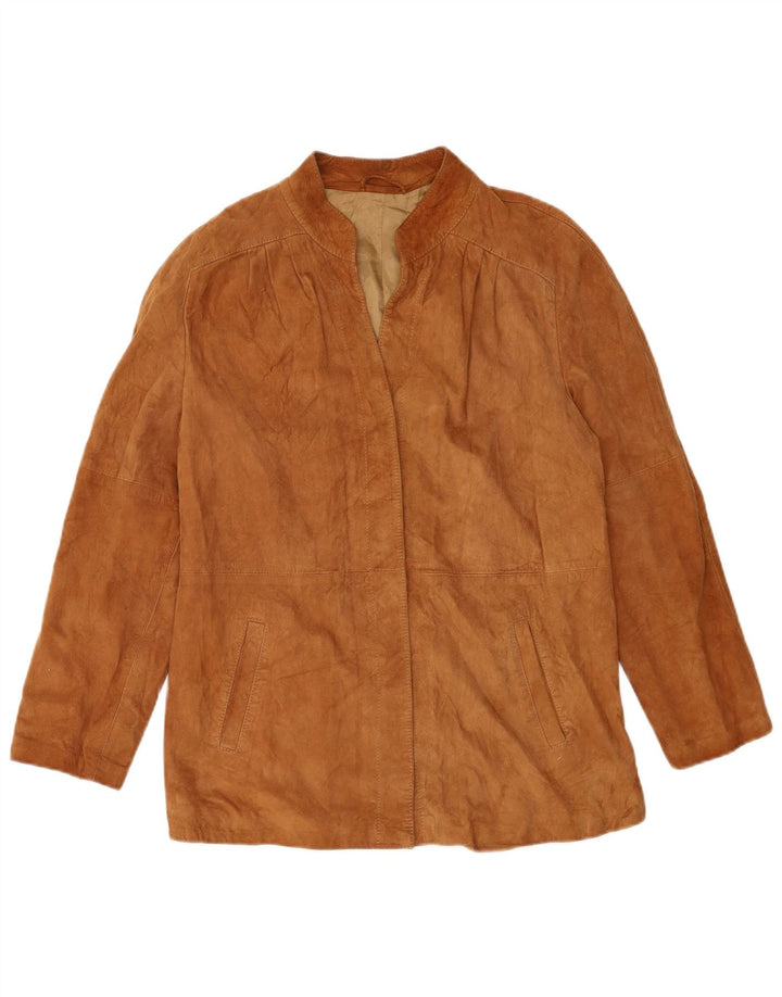 VINTAGE Γυναικείο Suede Jacket UK 14 Δερμάτινο μεσαίο καφέ