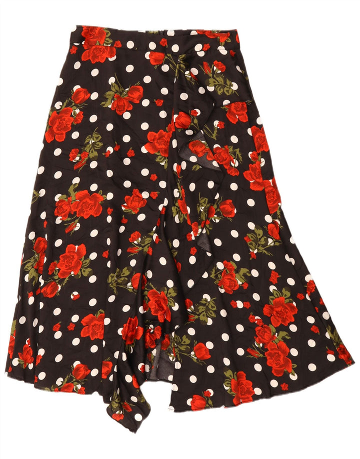 Zara Γυναικεία ασύμμετρη φούστα A-Line Medium W30 Black Floral Polyester