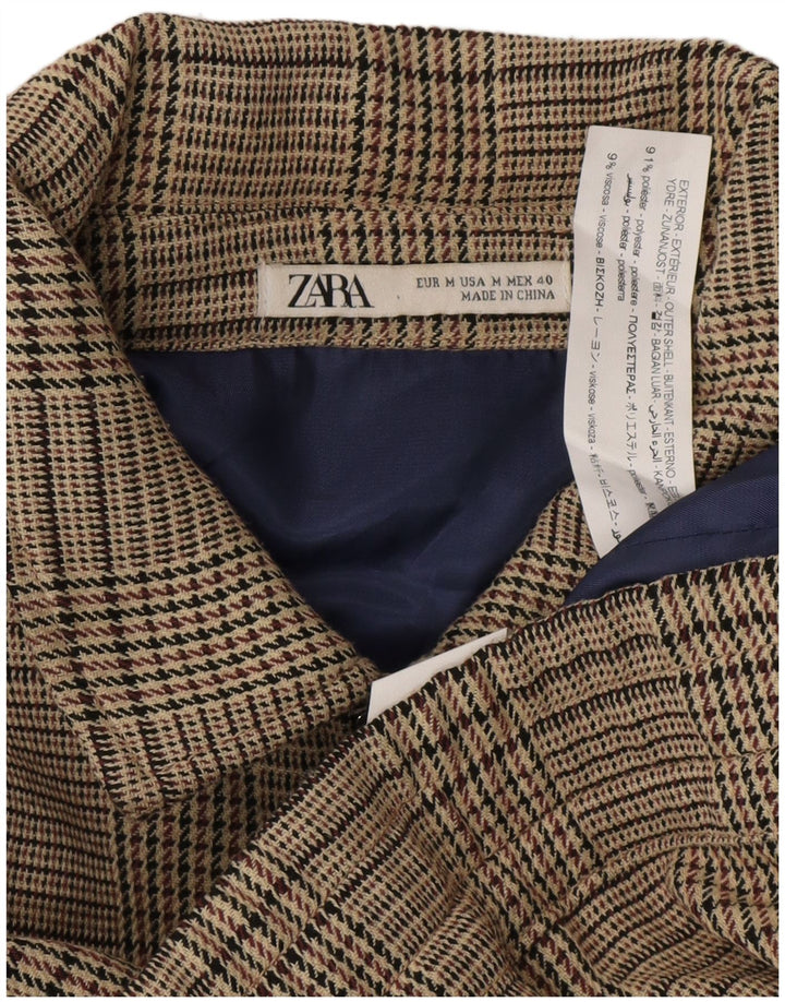 Zara Γυναικείο μπουφάν μπουφάν με φερμουάρ UK 14 Medium Beige Check Polyester