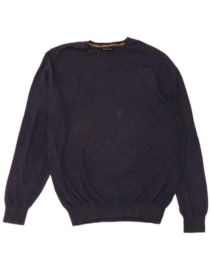 MASSIMO DUTTI Ανδρικό πουλόβερ με λαιμόκοψη, μεσαίο μπλε βαμβακερό