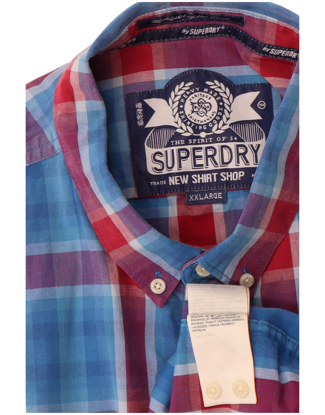 Ανδρικό κοντομάνικο πουκάμισο Superdry 2XL Blue Check Cotton