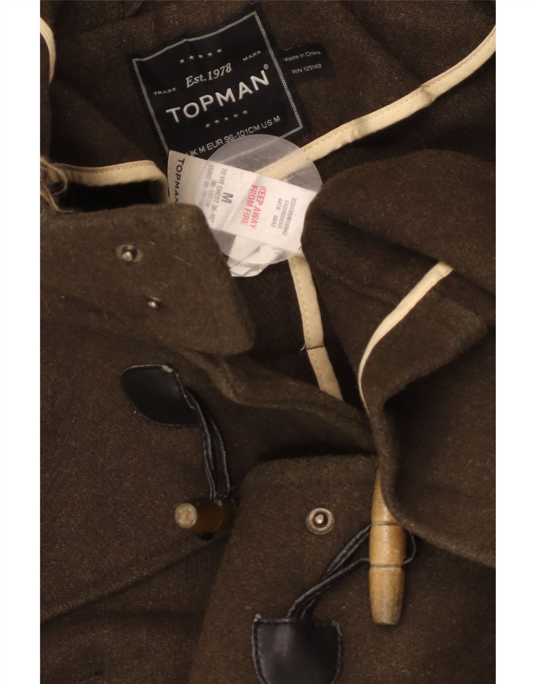 TOPMAN Ανδρικό παλτό Duffle με κουκούλα UK 38 Μαλλί μεσαίου καφέ