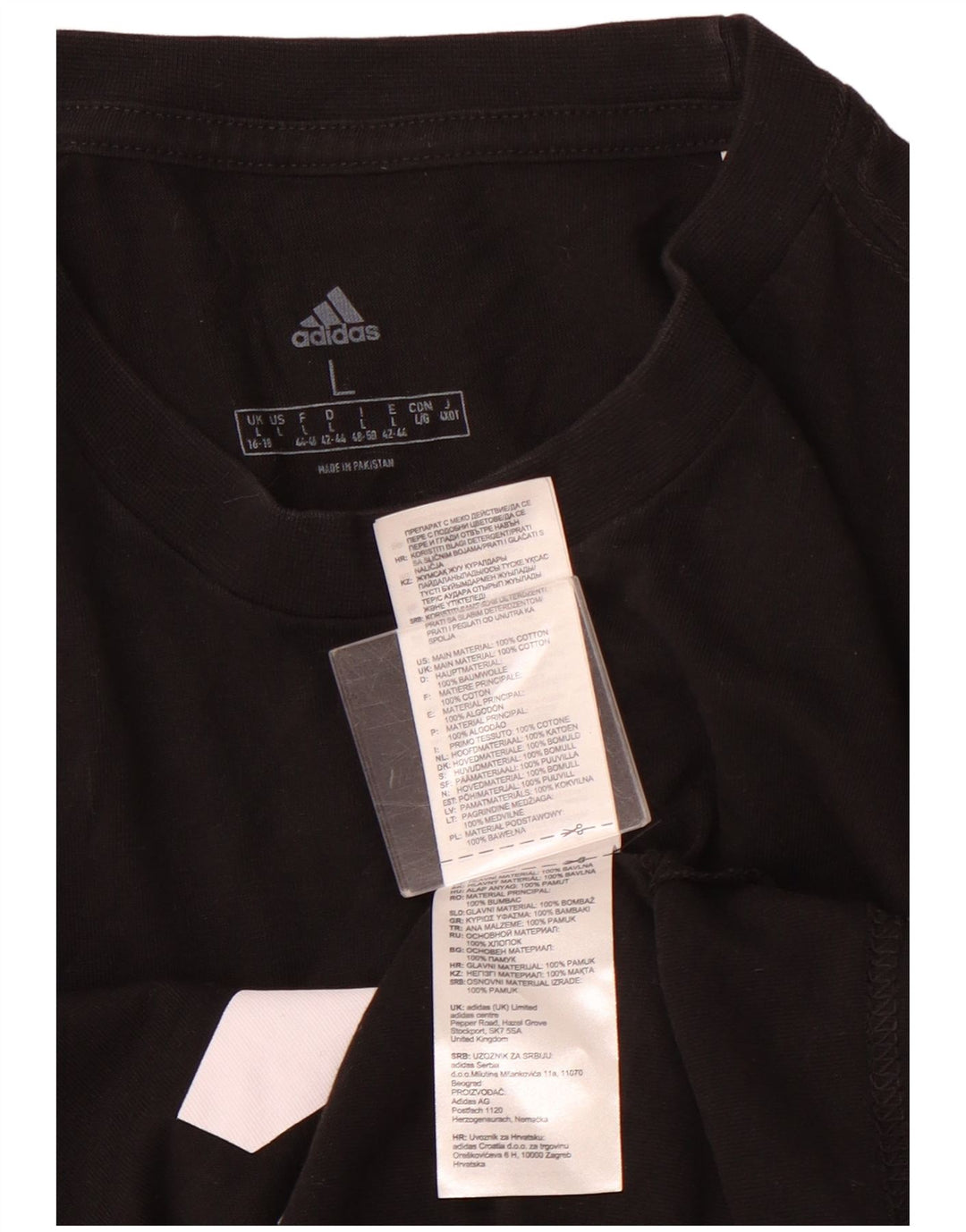 Γυναικείο γραφικό μπλουζάκι ADIDAS Top UK 16/18 μεγάλο μαύρο βαμβακερό