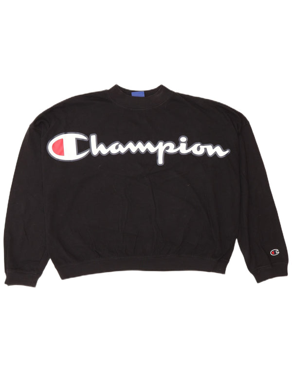 Champion Womens Graphic Oversized Φούτερ Jumper UK 6 XS Μαύρο