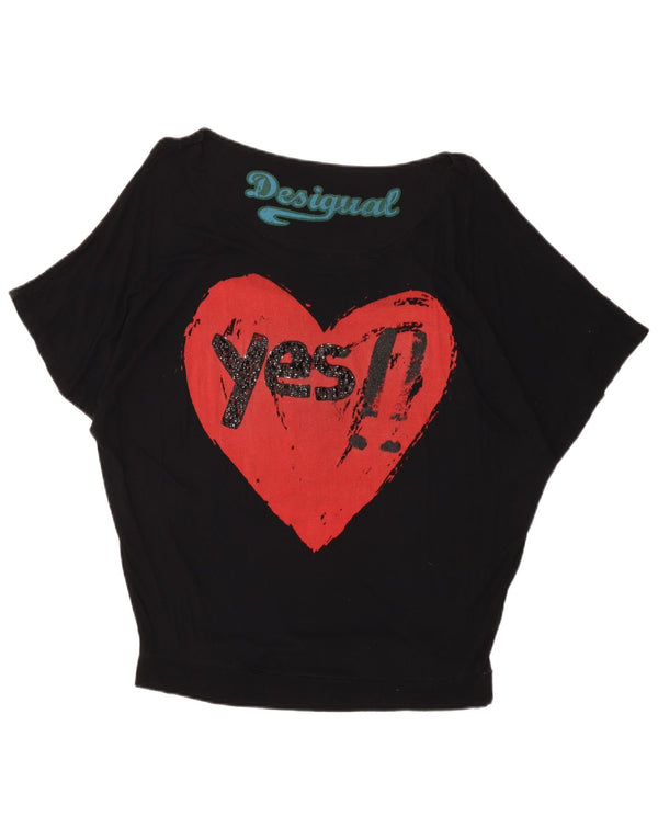 DESIGUAL Womens Oversized Graphic Blouse Top UK 16 Large Black