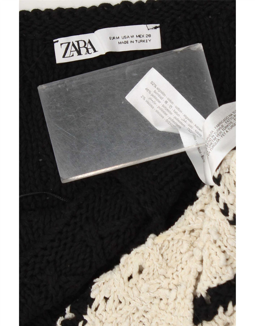 Zara Γυναικείο πλεκτό Cami Top UK 12 Medium Black Colourblock Βαμβακερό
