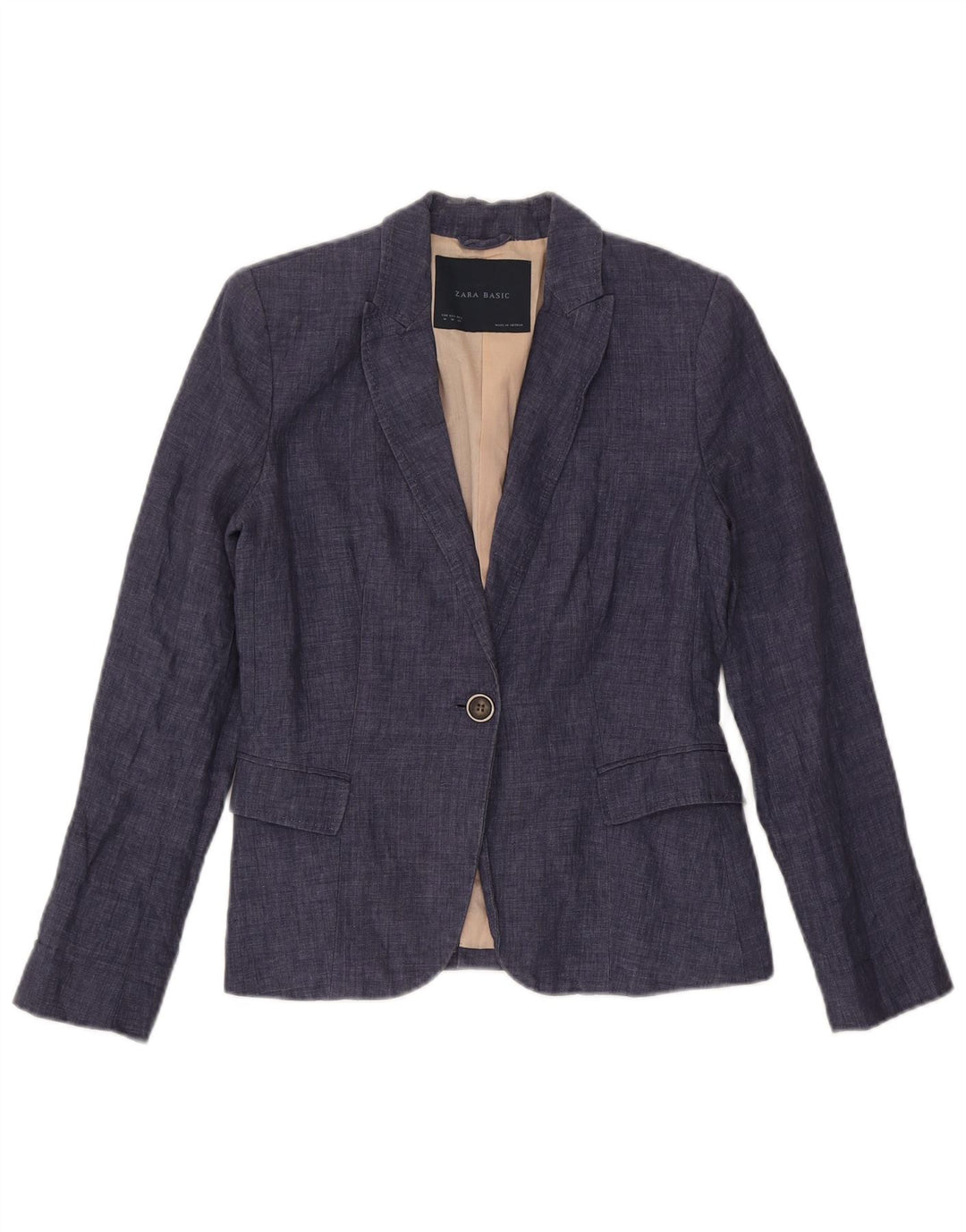 Zara Γυναικείο μπλέιζερ 1 κουμπιού μπουφάν UK 12 Medium Navy Blue