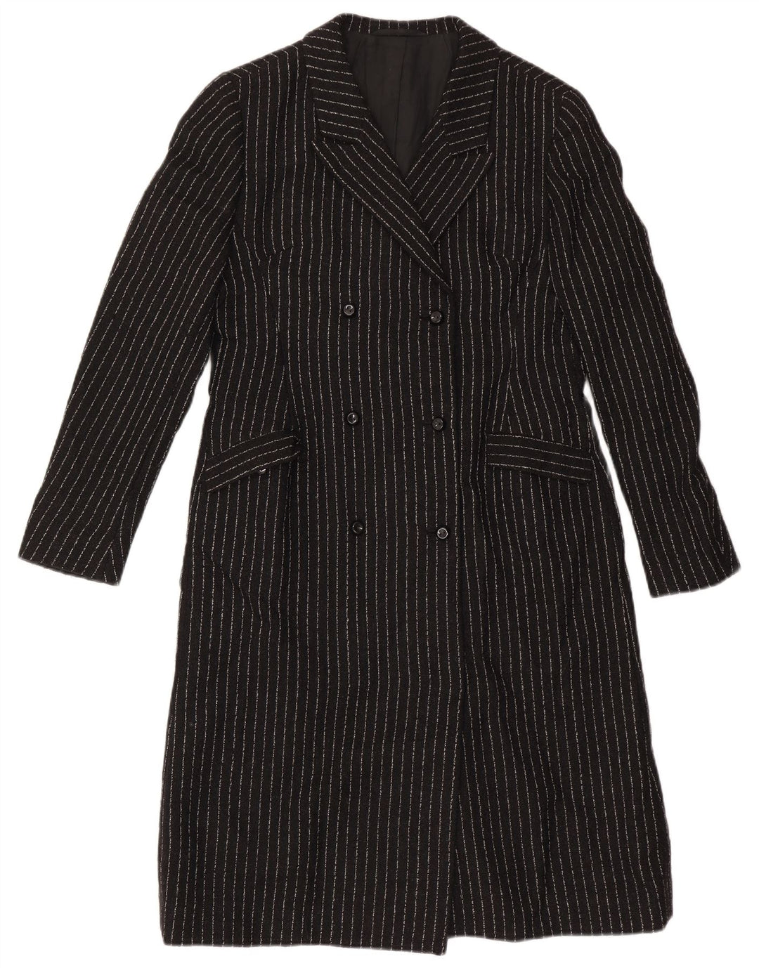 Vintage γυναικείο παλτό με διπλό στήθος UK 8 Small Black Pinstripe