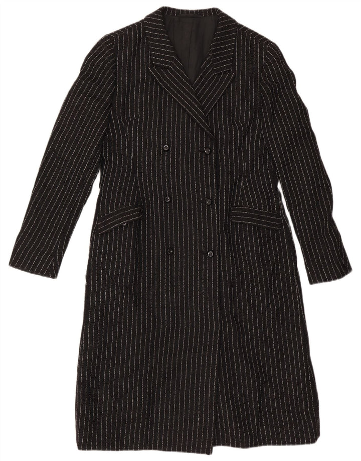 Vintage γυναικείο παλτό με διπλό στήθος UK 8 Small Black Pinstripe