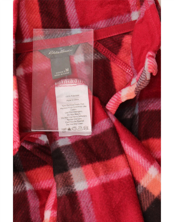 EDDIE BAUER Womens Zip Neck Fleece Jumper UK 14 Medium Red Check Polyester Vintage Eddie Bauer and Second-Hand Eddie Bauer from Messina Hembry 